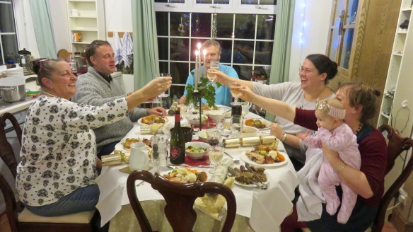 Christmas dinner: Jackie, Mat, Ian, Becky, Tess , Poppy