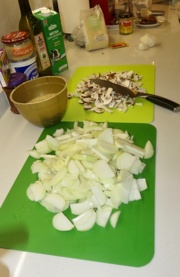 Slicing onions and mushrooms