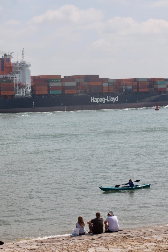 Watching container vessel and kayaker