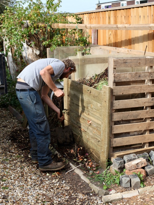 Aaron building compost bins 2