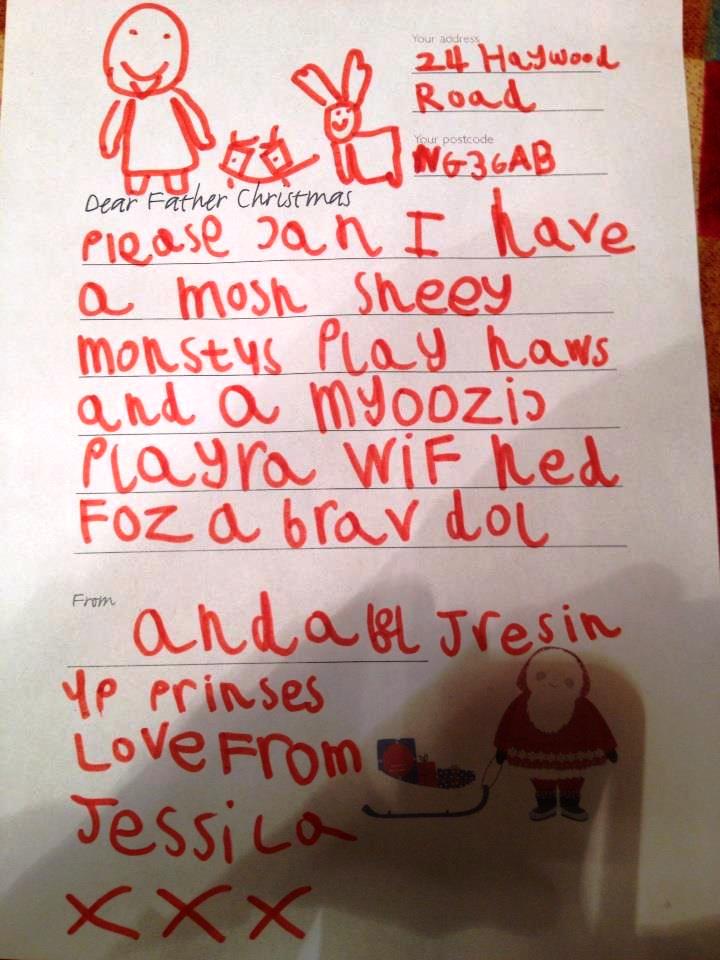 Jessica's letter to Father Christmas 12.12
