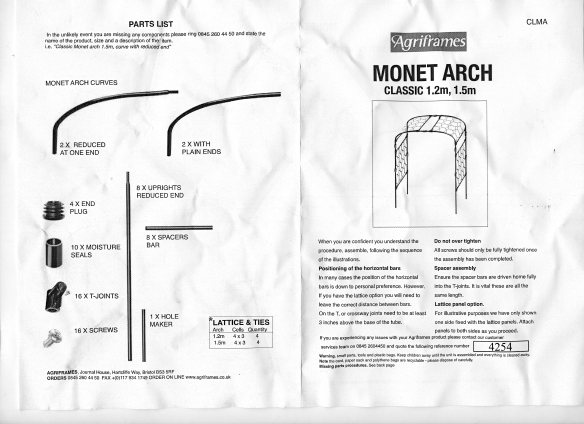 Monet Arch Parts List001