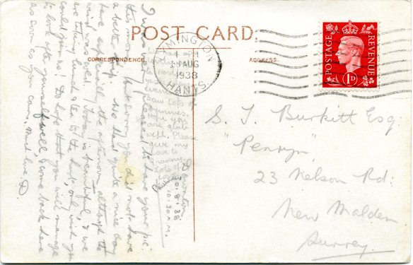 Postcard message 1938