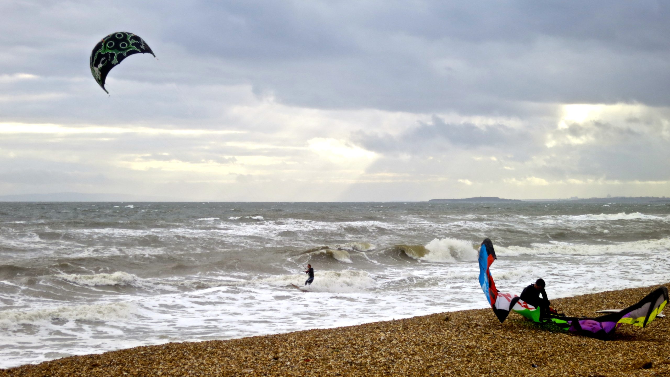 Seascape with kite surfers