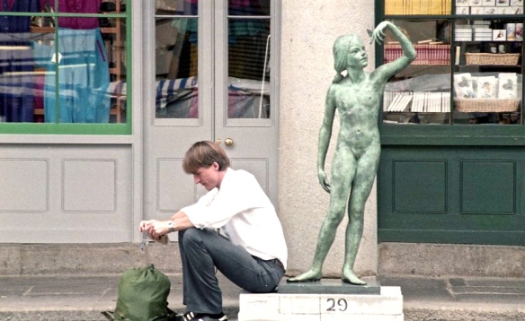 Young man and statue 1982