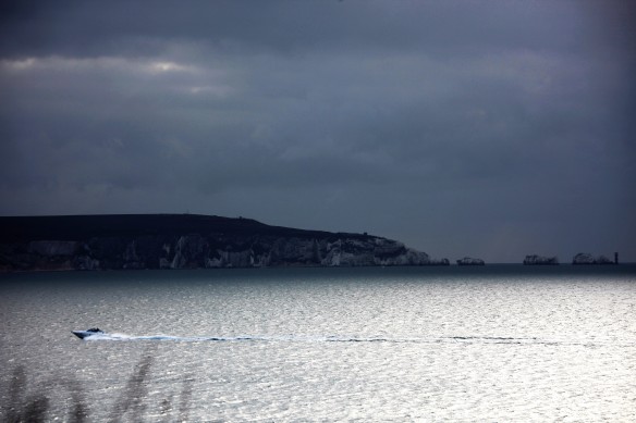 Speedboat passing Isle of Wight