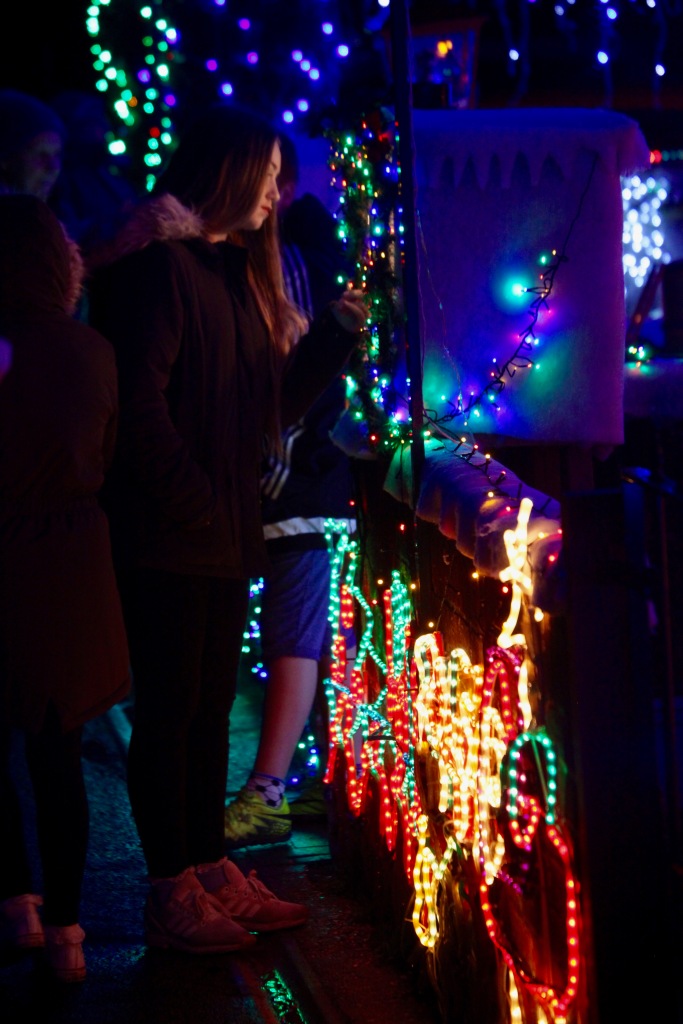 Girl at Christmas lights