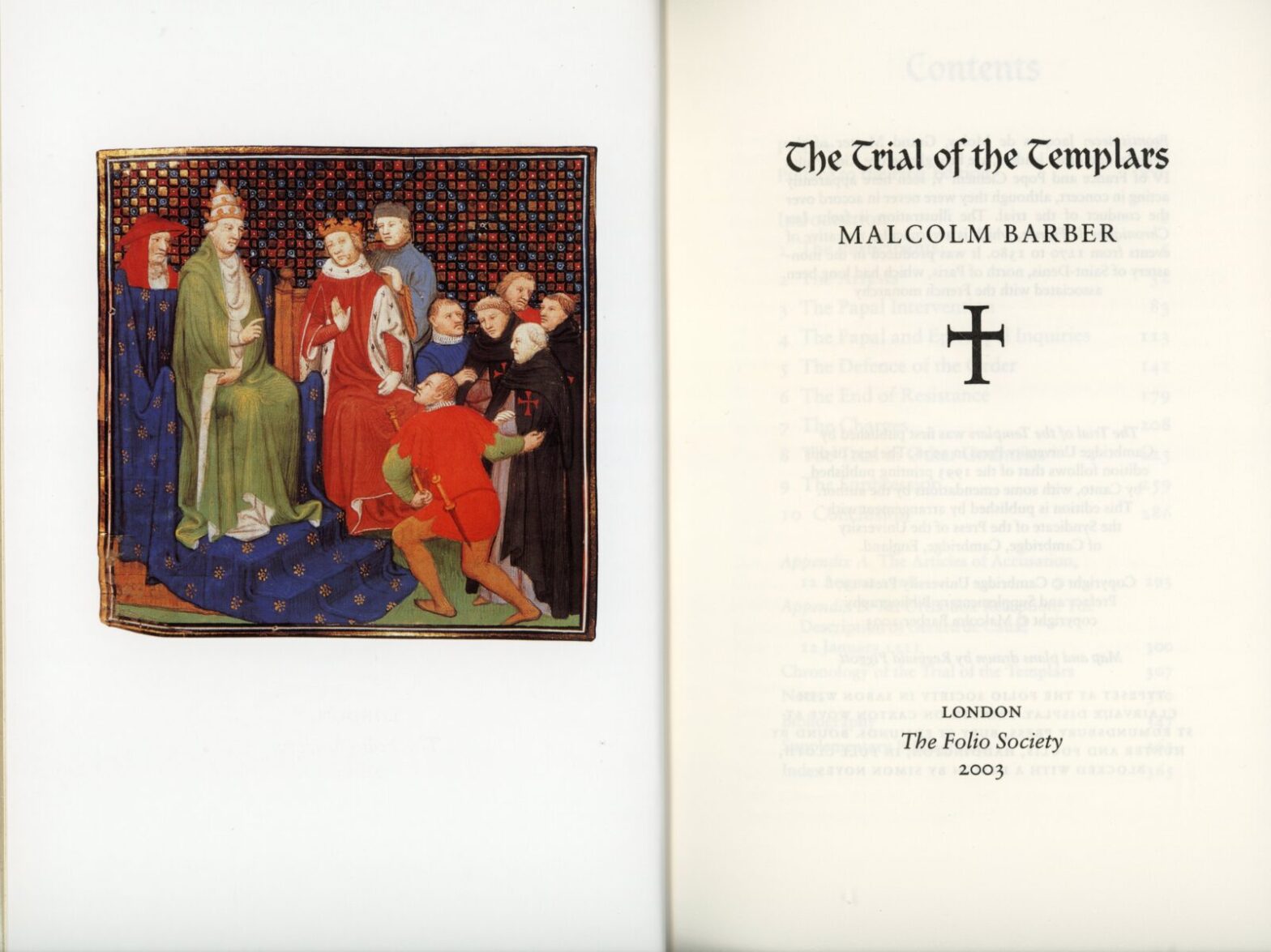 Title page and frontispiece of The Trial of The Templars